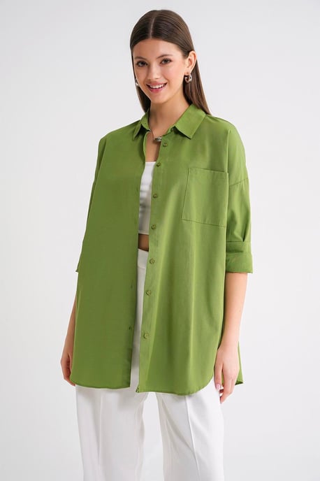 Overmaatse Langermige Knopsluiting Poplin Blouse - Image 4