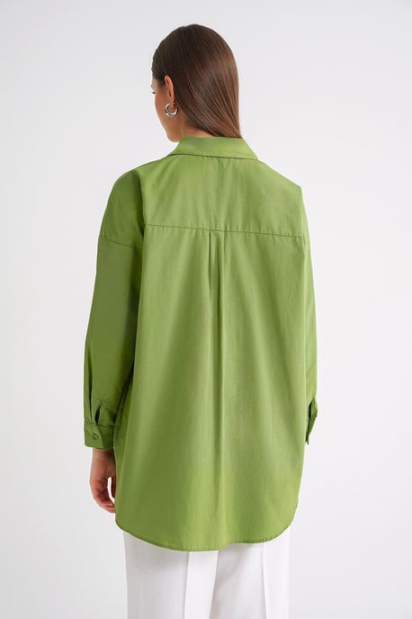 Overmaatse Langermige Knopsluiting Poplin Blouse - Image 6