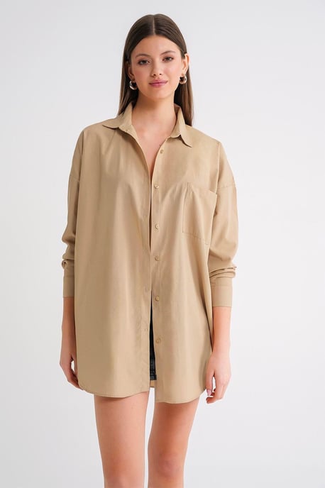 Overmaatse Langermige Knopsluiting Poplin Blouse - Image 4