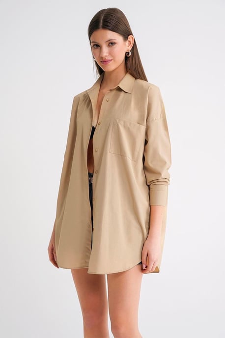 Overmaatse Langermige Knopsluiting Poplin Blouse - Image 5