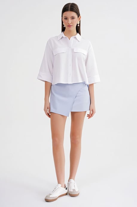 Korte Mouwen Crop Poplin Blouse - Image 3