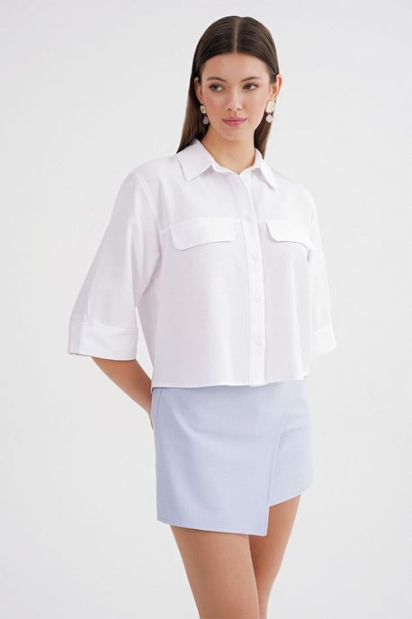 Korte Mouwen Crop Poplin Blouse - Image 6