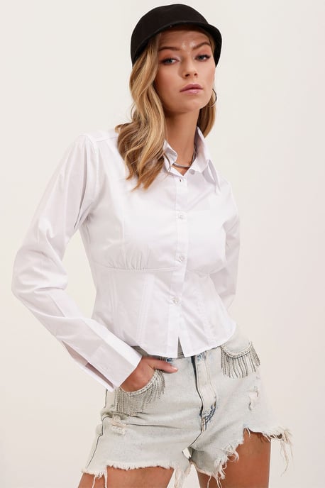 Fitted Poplin Knapp-up Kort Skjorta - Image 3