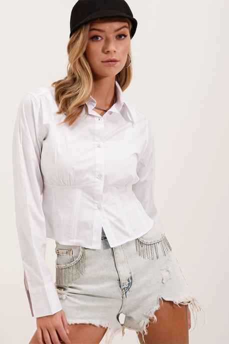 Fitted Poplin Knapp-up Kort Skjorta - Image 4