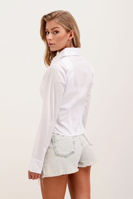 Fitted Poplin Knapp-up Kort Skjorta - Image 5