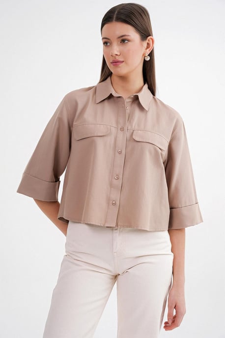 Korte Mouw Crop Poplin Shirt - Image 4