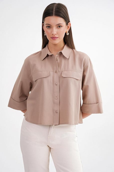 Korte Mouw Crop Poplin Shirt - Image 5