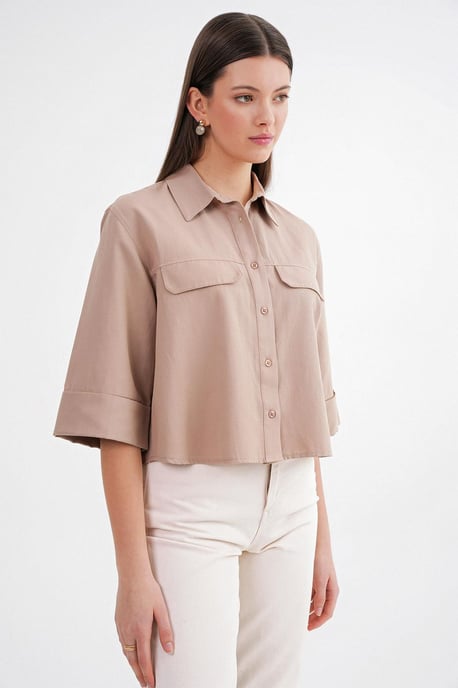 Korte Mouw Crop Poplin Shirt - Image 6