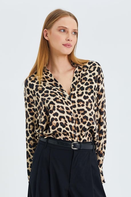 Leopardmönstrad Poplin Skjorta - Image 3