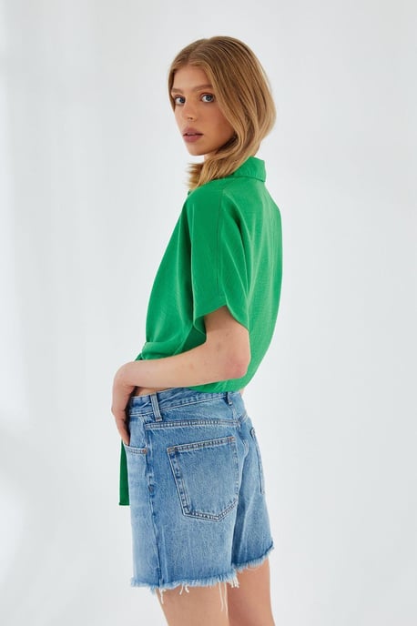 V-hals Met Strik Slanke Pasvorm Crop Shirt - Image 5