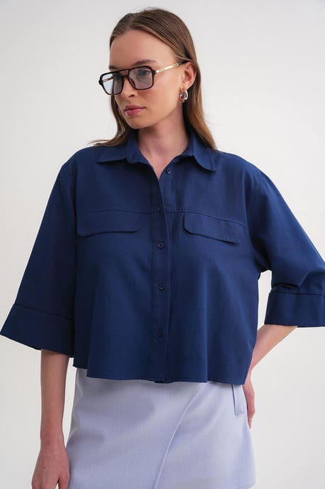 Korte Mouw Crop Poplin Shirt - Image 5