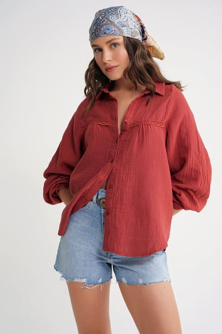 Texturerad bomullsbutton-up skjorta - Image 3