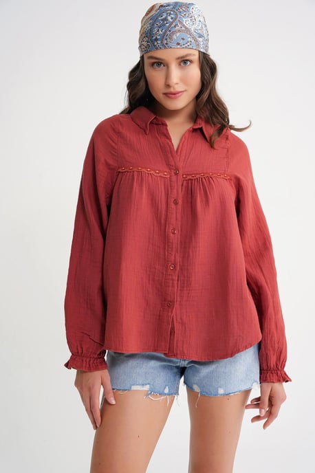 Texturerad bomullsbutton-up skjorta - Image 5