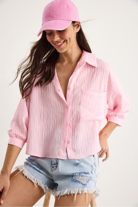 Gelaagde Gestreepte Cropshirt met Knopen sluiting en Zak - Image 4