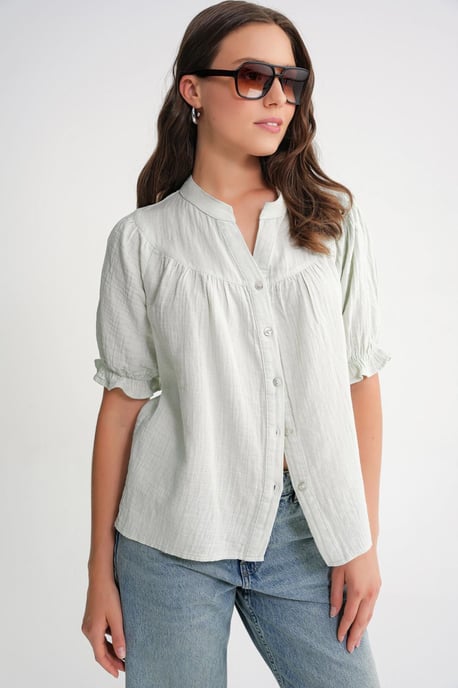 Linnenmix Korte Mouwen Knop Shirt - Image 3
