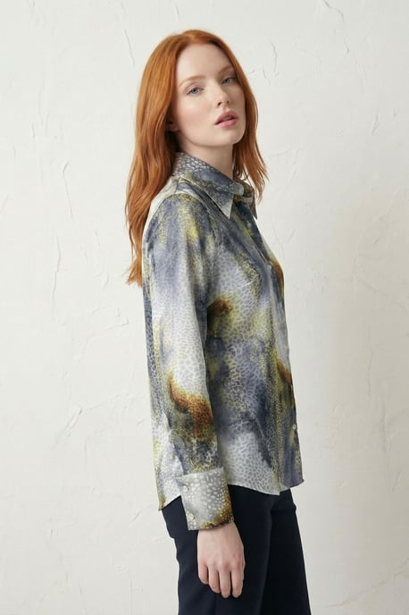 Abstract Print Buttoned Long Sleeve Shirt - Image 3