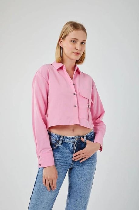 Korte Poplin Shirt met Pocket Detail - Image 1