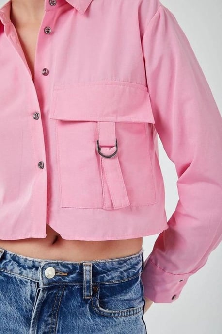 Korte Poplin Shirt met Pocket Detail - Image 3