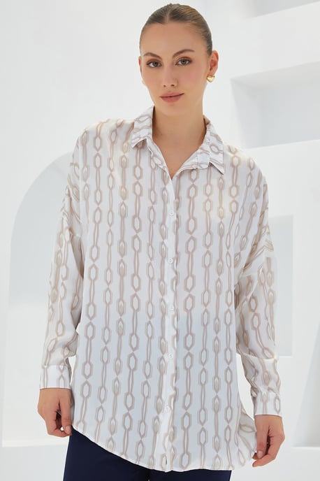 Oversized satinskjorta med knäppning framtill - Image 2