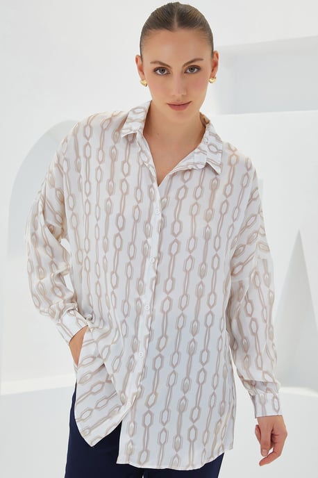 Oversized satinskjorta med knäppning framtill - Image 3