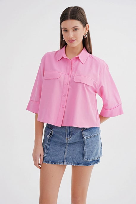 Korte Mouwen Crop Poplin Shirt - Image 3