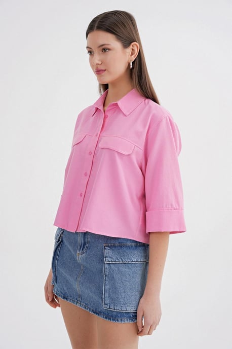 Korte Mouwen Crop Poplin Shirt - Image 5