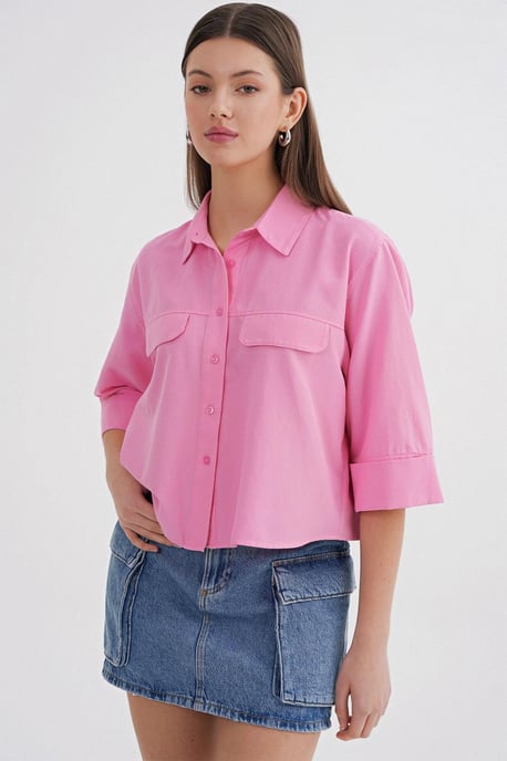 Korte Mouwen Crop Poplin Shirt - Image 6