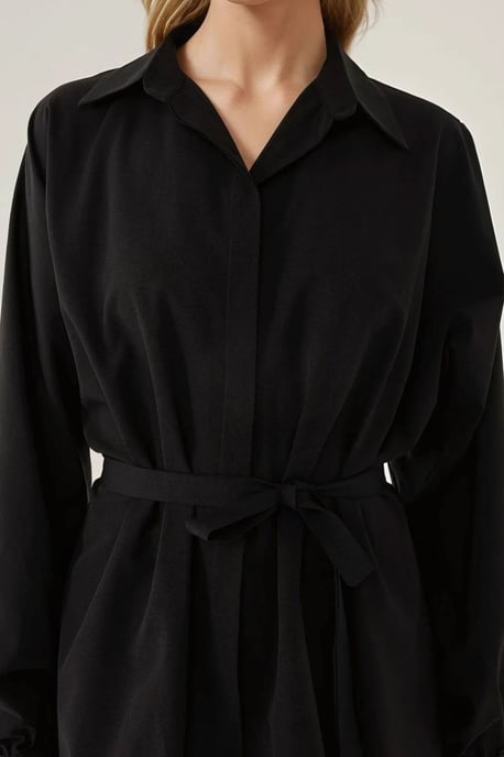 Linen-Polyester Long Sleeve Shirt with Belt - Image 4