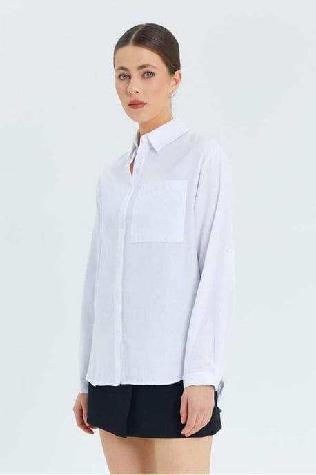 Long Sleeve Button-Up Shirt with Pocket - Image 3