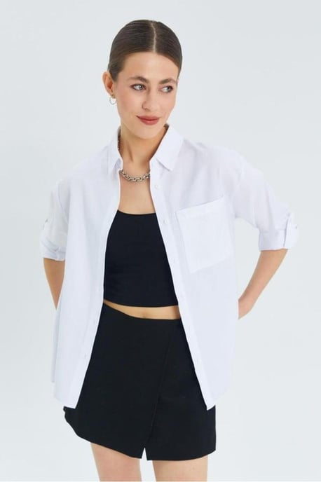 Long Sleeve Button-Up Shirt with Pocket - Image 5