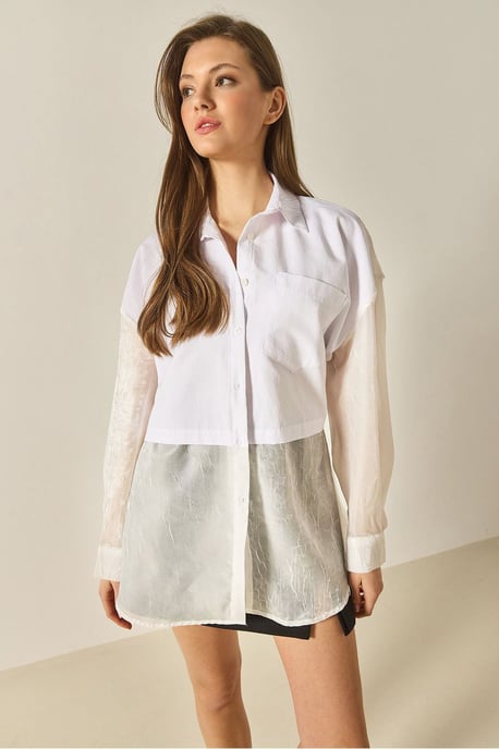 Overmaatse Langemouwen Organza Blouse met Knopsluiting - Image 2