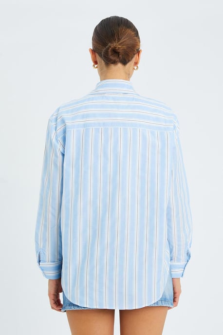 Loose Fit Striped Poplin Shirt with Button Closure - Image 6