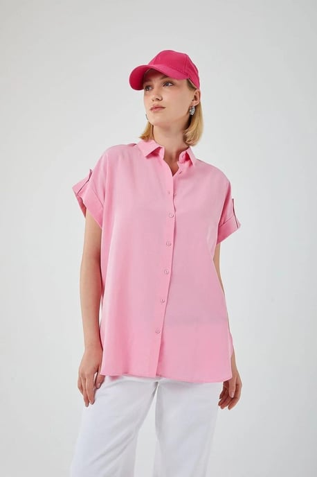 Oversized Korte Mouwen Poplin Overhemd met Knopen - Image 2