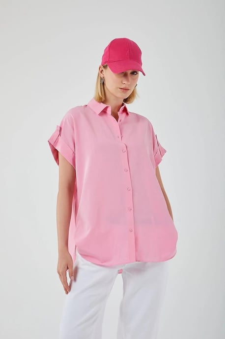 Oversized Korte Mouwen Poplin Overhemd met Knopen - Image 3