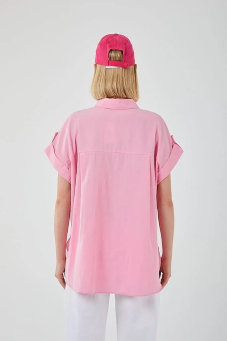 Oversized Korte Mouwen Poplin Overhemd met Knopen - Image 4