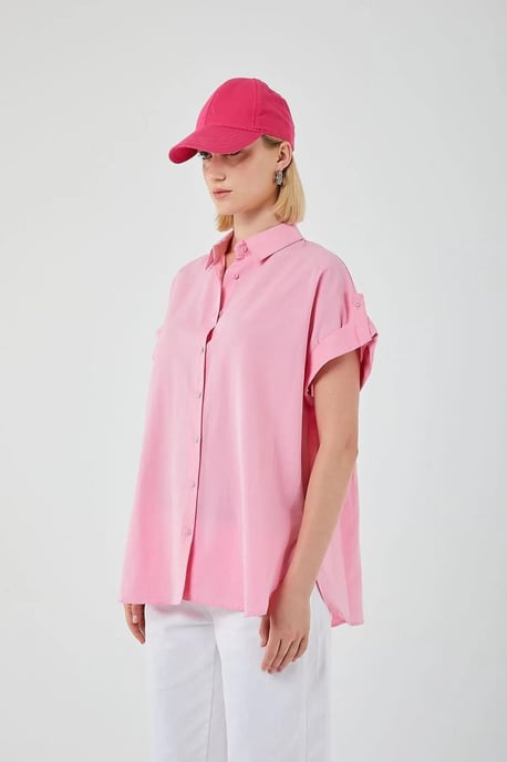 Oversized Korte Mouwen Poplin Overhemd met Knopen - Image 5