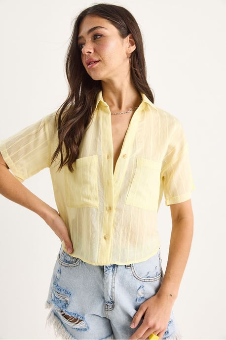 Gestreepte Cropped Shirt met Textuur en Zak - Image 3