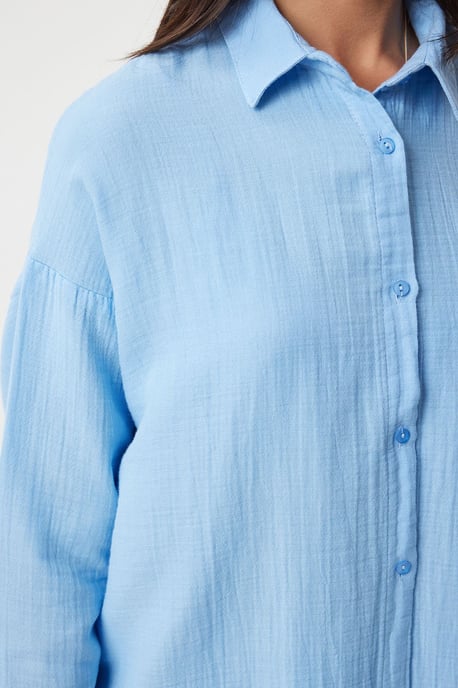 Oversized Textuur Katoenen Shirt met Pocket - Image 5