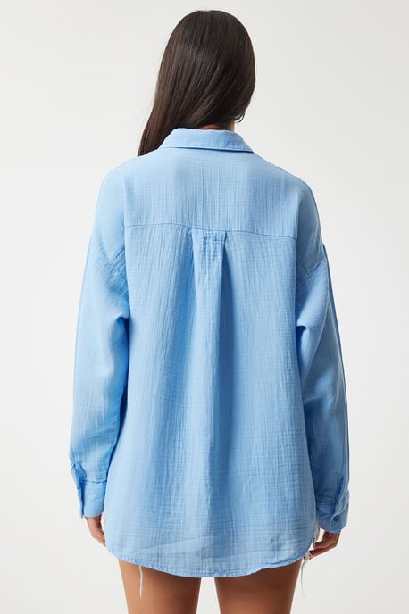 Oversized Textuur Katoenen Shirt met Pocket - Image 6