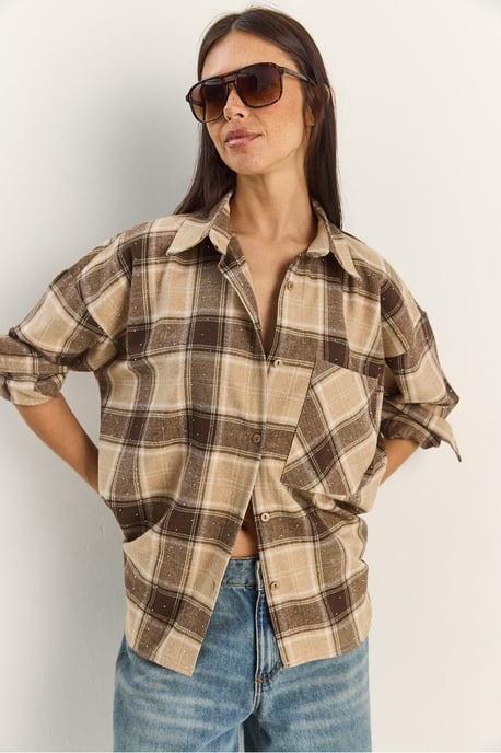 Oversized Langsleeve Geruite Shirt met Zak - Image 3