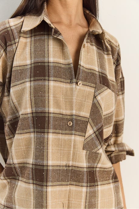 Oversized Langsleeve Geruite Shirt met Zak - Image 6
