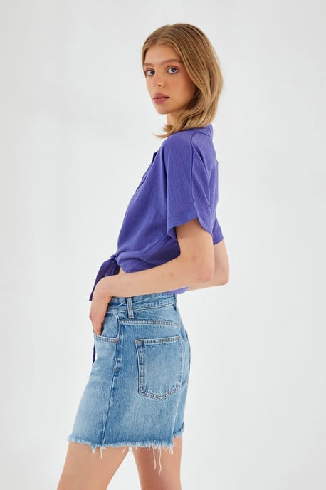 V-hals met striksluiting slim fit crop shirt - Image 5