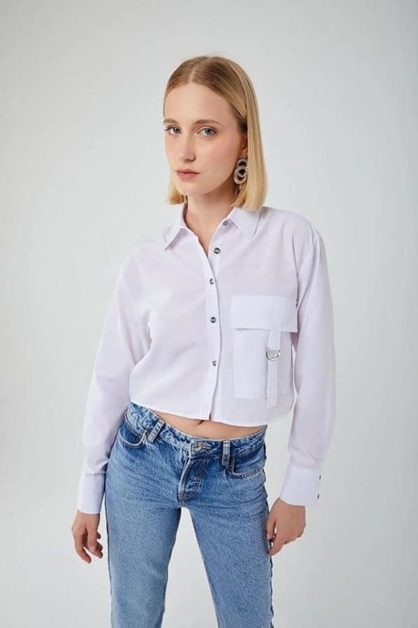 Korte Poplin Shirt met Pocketdetail - Image 1
