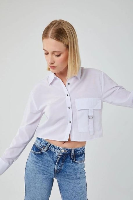 Korte Poplin Shirt met Pocketdetail - Image 2