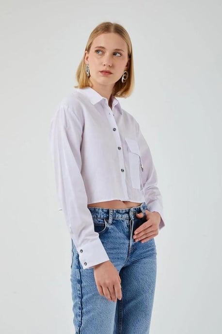 Korte Poplin Shirt met Pocketdetail - Image 3