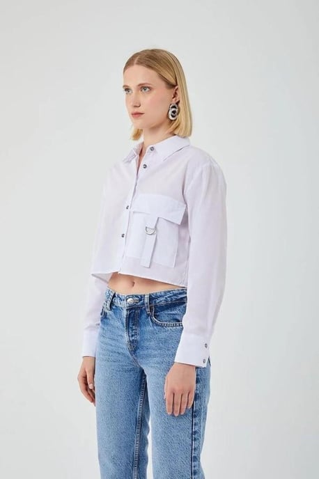 Korte Poplin Shirt met Pocketdetail - Image 4