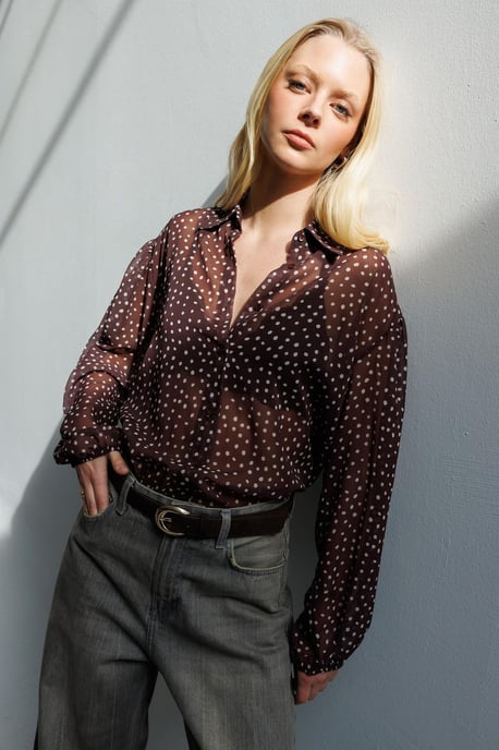 Gestipte Chiffon Knopshirt - Image 3