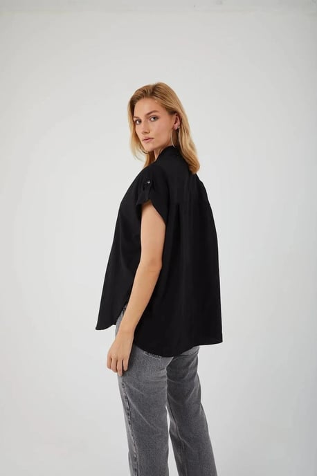 Oversized Korte Mouwen Poplin Overhemd met Knopen - Image 2