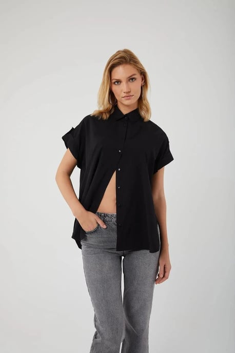 Oversized Korte Mouwen Poplin Overhemd met Knopen - Image 4