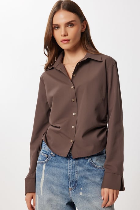 Aansluitende Poplin Shirt met Rimpel Detail - Image 1